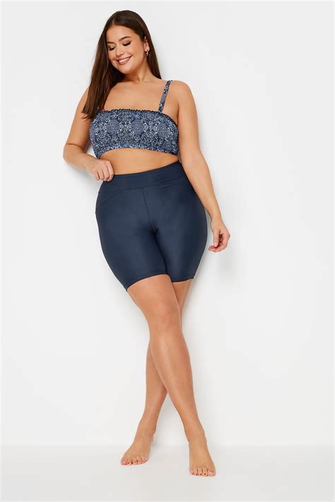 YOURS Curve Plus Size Blue High Waist Swim Shorts | Yours Clothing