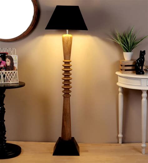 Buy Palermo Black Cotton Shade Club Floor Lamp With Mango wood Base By ...