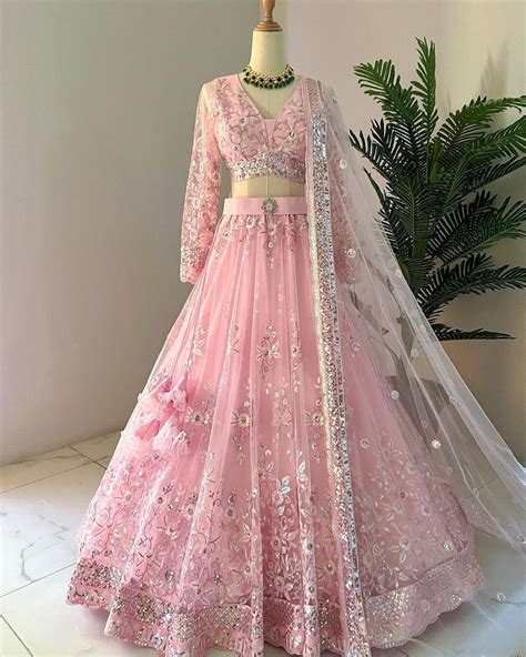 Pink Lehenga Choli for Women Ready To Wear Custom Size, Net Embroidery ...
