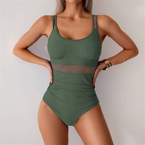 Green One Piece Swimsuit Women's See Through Hollow Swimsuit Women's ...