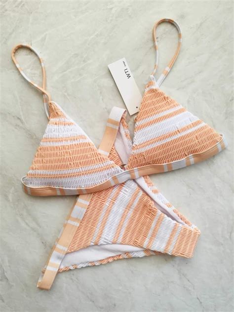 scrunched triangle swim top stripes bikinis top cheeky high waisted ...