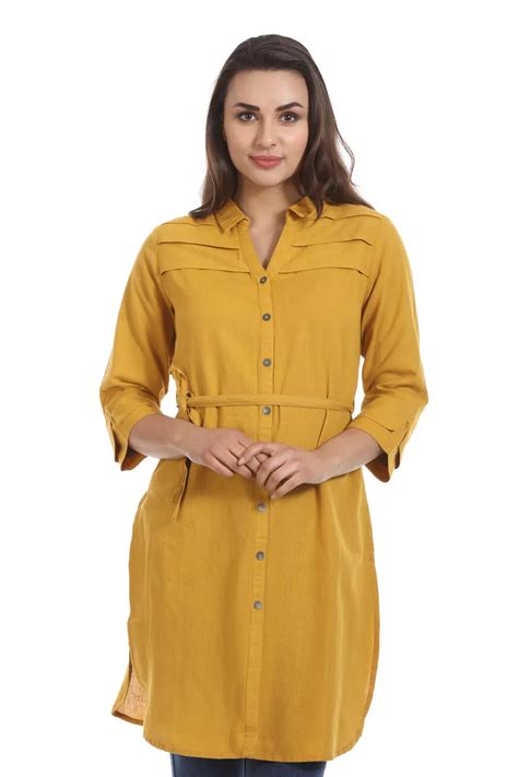 Buy Latest Solid Mustard Yellow Shirt For Women Online