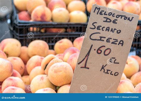 Peaches in Street Market Torrevieja, Spain Stock Image - Image of ...
