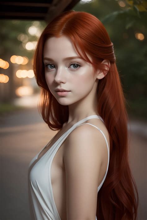 A close up of a woman with long red hair and a white dress - SeaArt AI