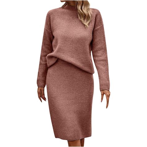 BLVB Women's Fall Winter Two Piece Sweater Skirt Sets Turtleneck Knit ...