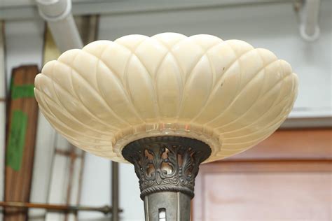 1930s Art Nouveau Torchiere Floor Lamp with Marble Base and Fluted ...