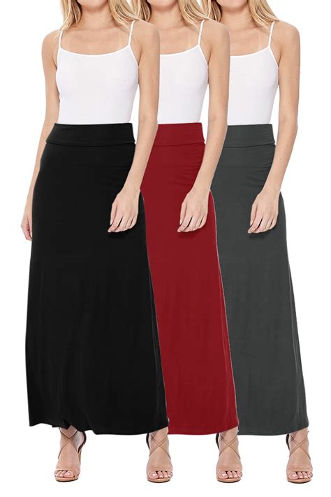 Women's Casual Solid Foldable Waisted A -line Maxi Skirt (Pack of 3 ...