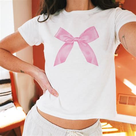 Coquette Pink Bow Baby Tee, Pink Ribbon 90s Baby Tee, Women's Fitted ...