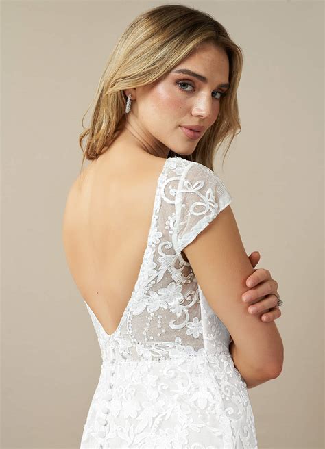 Diamond White Azazie Devonna Sheath V-Neck Sequins Lace Floor-Length ...