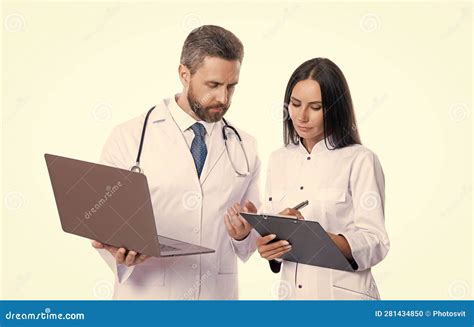 Doctor and Internist Do Ehealth Noting Isolated on White. Doctor with Internist Noting Ehealth ...