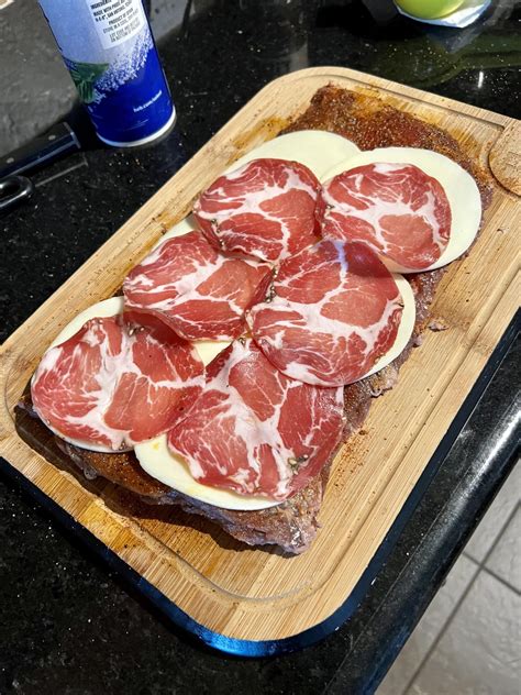 [Homemade] Skirt steak pinwheels with grilled shrimp and a avocado ...