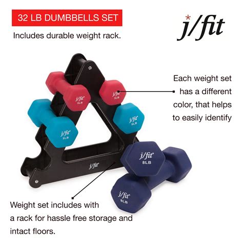 j/fit Dumbbell Set w/Durable Rack | Solid Design | Double Neoprene ...
