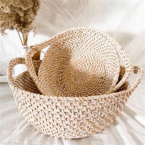 Baskets | Round Rattan Baskets | Boho | Santorini / Coastal - Winning ...