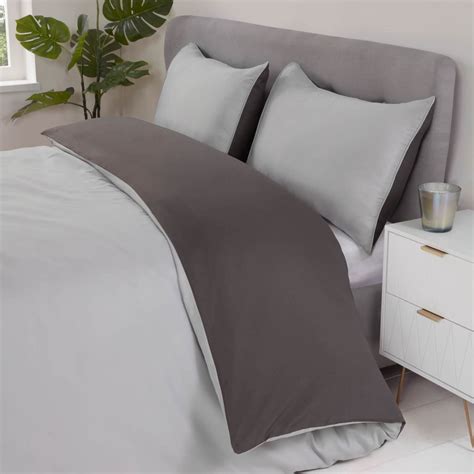 Simply Everyday Reversible King Duvet Set with Pipe - Grey & Charcoal ...