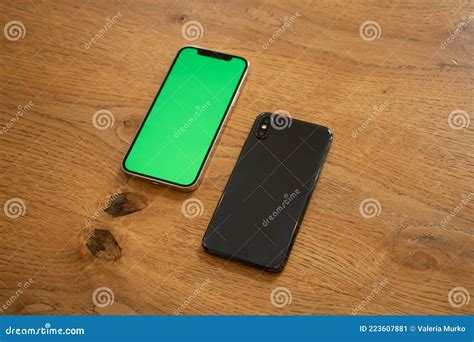 Two Phones with Green Screens. Green Screen. Mockup Phone Stock Image ...