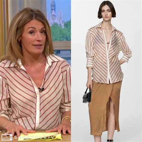 This Morning: July 2024 Cat Deeley’s White and Brown Striped Shirt ...