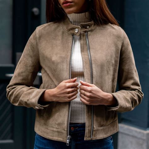 Women's Racer Jacket in Taupe Suede - Thursday Boot Company
