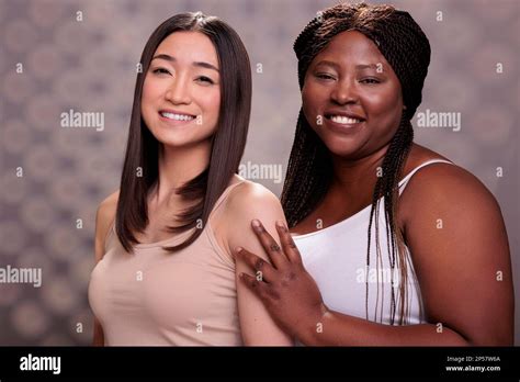 Beautiful young women with different body types and ethnicity posing ...