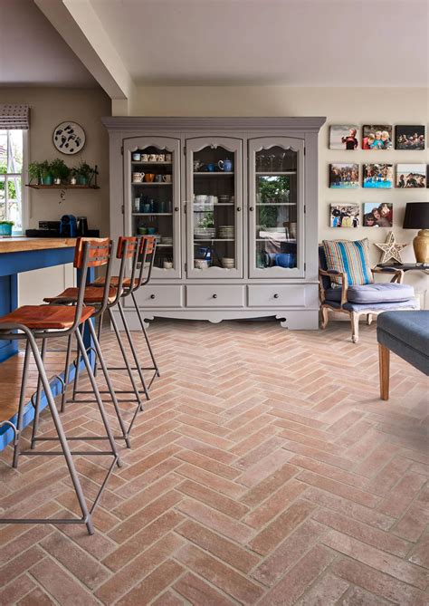 Living Room With Brick Floor Tile