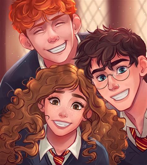 Freesia | Illustrator on Instagram: " The Golden Trio Hermione, Harry ...