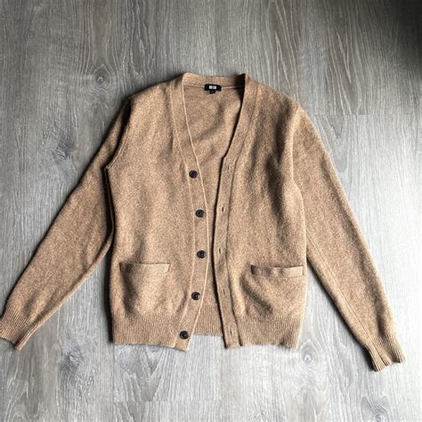 100% Wool Light Brown Cardigan - Depop