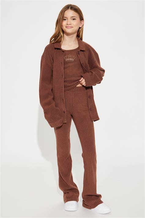 Mini Shut Down The Block Shacket Pant Set - Chestnut | Fashion Nova