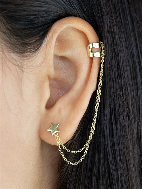 Adina's Jewels Star Chain Ear Cuff in 2021 | Ear cuff earings, Earings ...