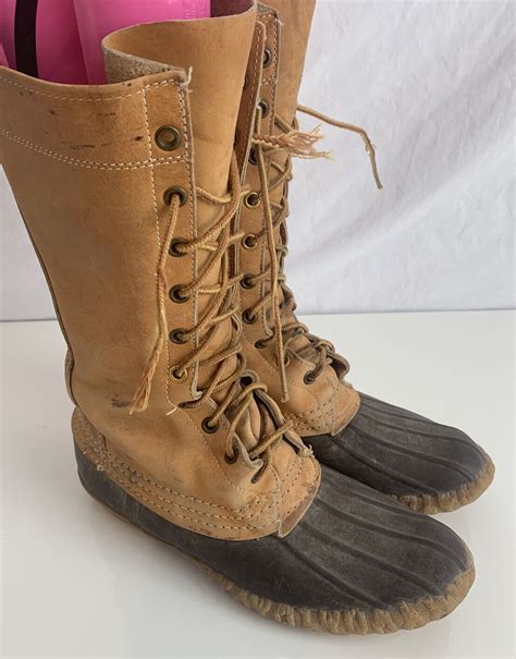 Vintage LL Bean Maine Women's Duck Boot Size 7 Brown Leather LaceUp ...