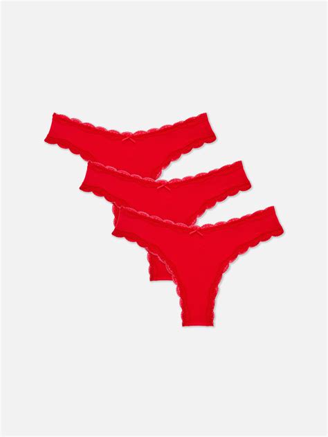 Womens Red 3pk Lace Trim Brazilian Briefs | Primark
