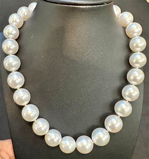 13-16 mm White South Sea Round Pearl Necklace - AAA Quality, 27 P ...