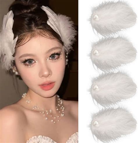 Amazon.com : 4Pcs White Feather Hair Clip Artificial Swan Ostrich ...
