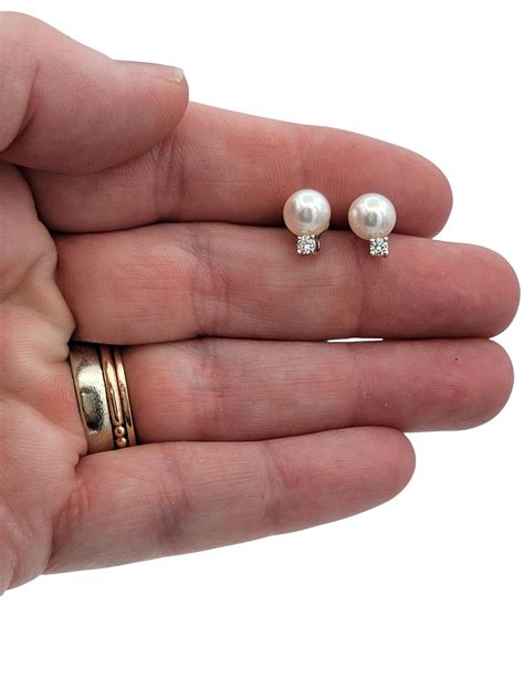 Tiffany and Co. Signature Pearl Stud Earrings with Diamonds in 18 Karat ...