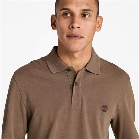 Millers River Long-Sleeve Pique Polo for Men in Brown