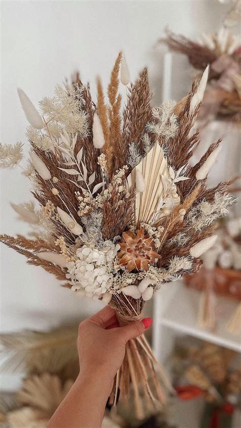 Bridal large dried flower bouquet with feathers fall autumn wedding ...