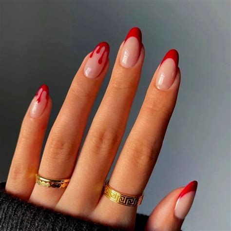 🖤 ️👻 NEW Halloween Fall Blood Drip Red French Tip Oval Short Nails 🎃 ️🖤 ...
