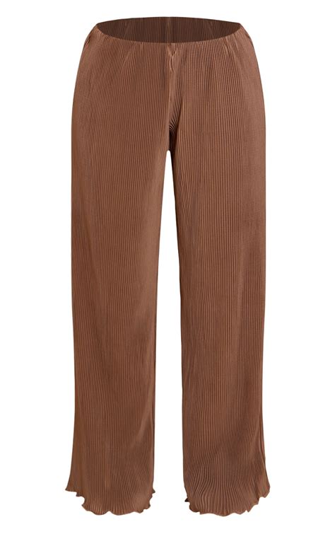 Petite Taupe Plisse Frill Edge Wide Leg Pants | Petite ...