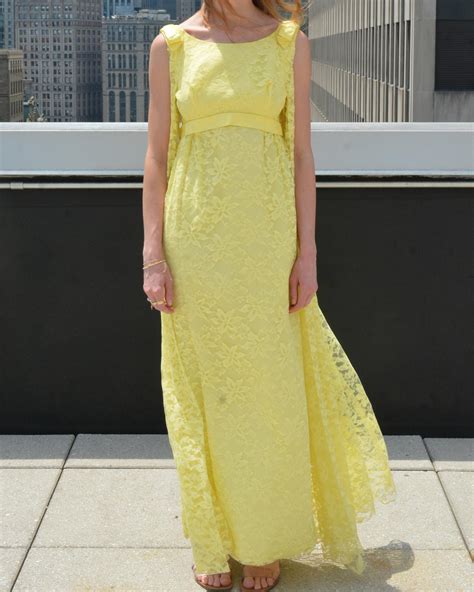 Vintage 1960s Empire Waist Lace Column Dress With Watteau Cape Back For Sale at 1stDibs