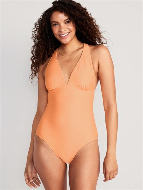 Old Navy - Matching V-Neck One-Piece Swimsuit for Women orange