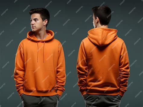Premium AI Image | Front and back view of an orange color hoodie mockup ...
