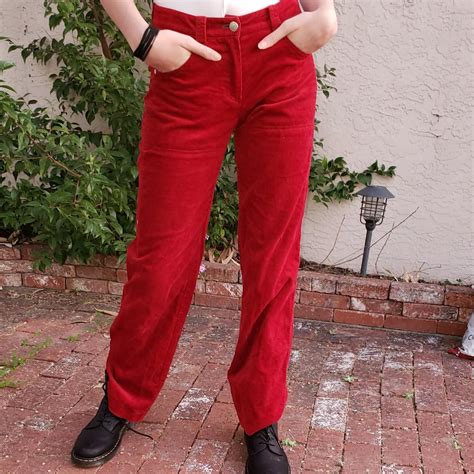 Vintage y2k fire-engine-red corduroy pants. They... - Depop