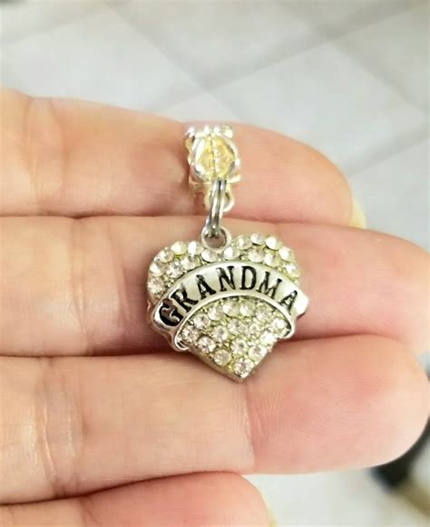 Silver Grandma Charm, Grandma Gift, Crystal Heart Charm, Grandma Charm ...