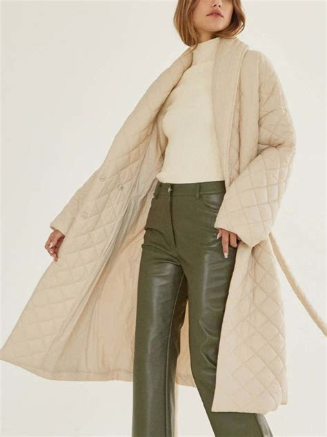 Crescent Quilted Long Coat - Beige | Garmentory
