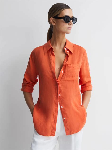 Reiss Campbell Linen Shirt, Orange at John Lewis & Partners