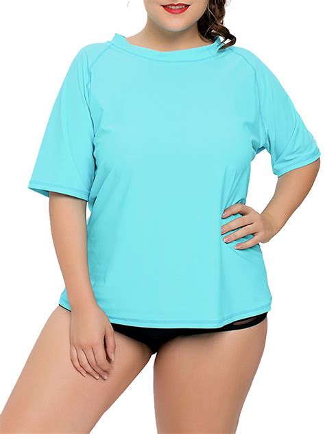Women's Plus Size Rash Guard Short Sleeve Swim Shirt UPF 50+ Swimsuit ...