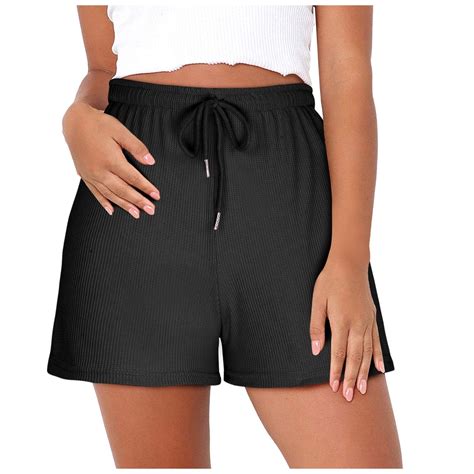 OKBOP Black Womens Shorts Activewear Wide-Leg Active Fit Elastic Waist ...