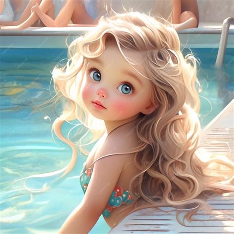 Premium AI Image | blond haired girl in a bikini sitting on a ledge by ...