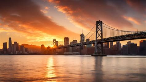 Beautiful View of the Bay Bridge in San Francisco at Sunset ...