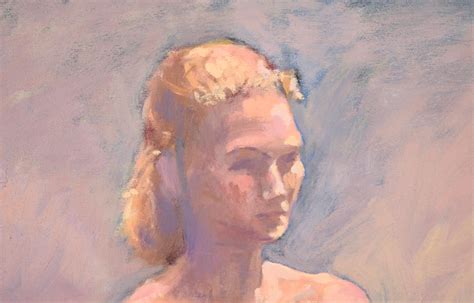 George Wishon - Blonde Nude Leaning on a Stool in Oil on Canvas For Sale at 1stDibs