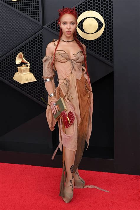FKA Twigs in Burnt Drape Dress at 2026 Grammy Awards Red Carpet ...