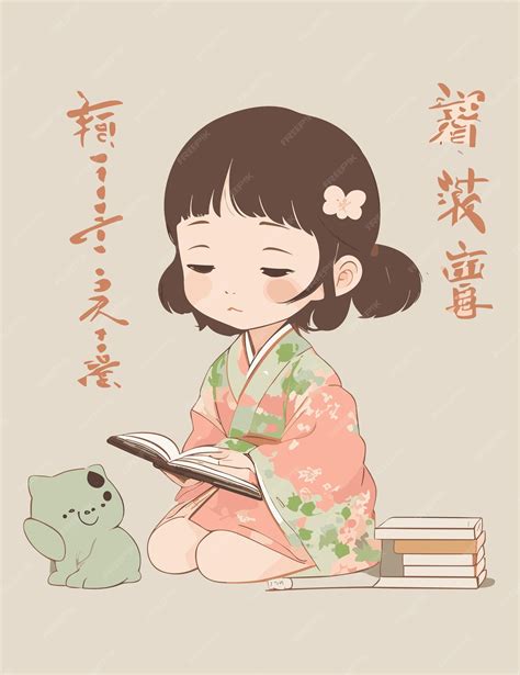 Premium Vector | A flat illustration of kid girl study japanese languase with kanji japanese ...